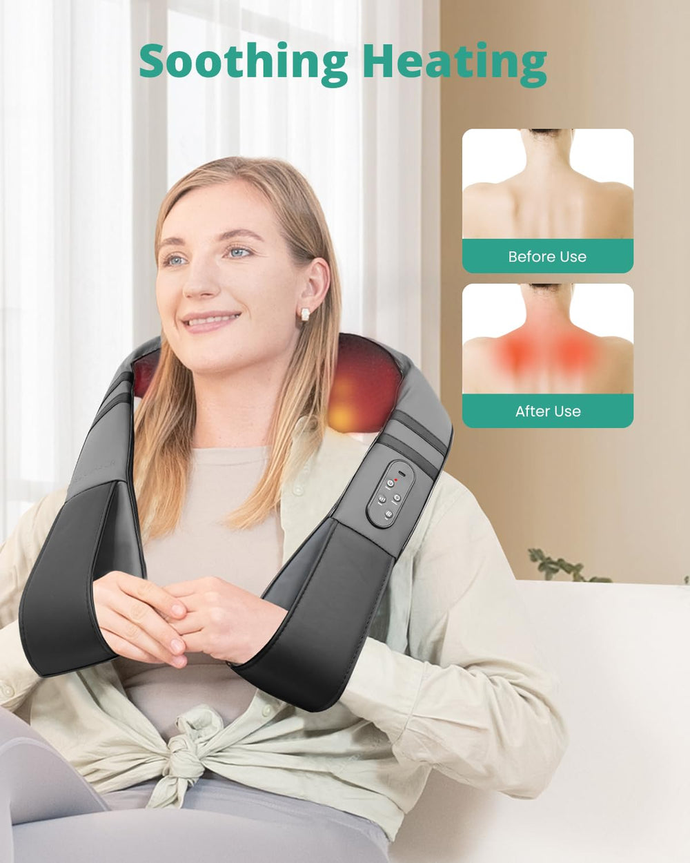 Medcursor neck massager with heat, control panel view for easy adjustments.