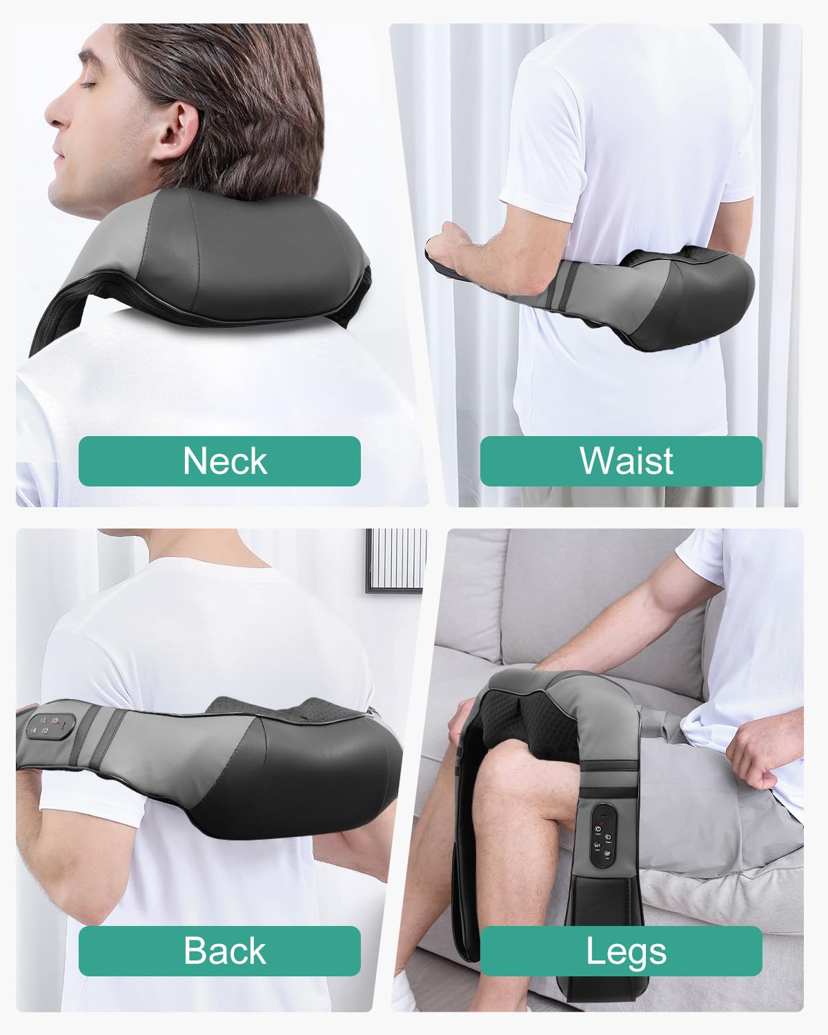 Medcursor neck massager with heat, kneading nodes close-up mimicking therapist hands.