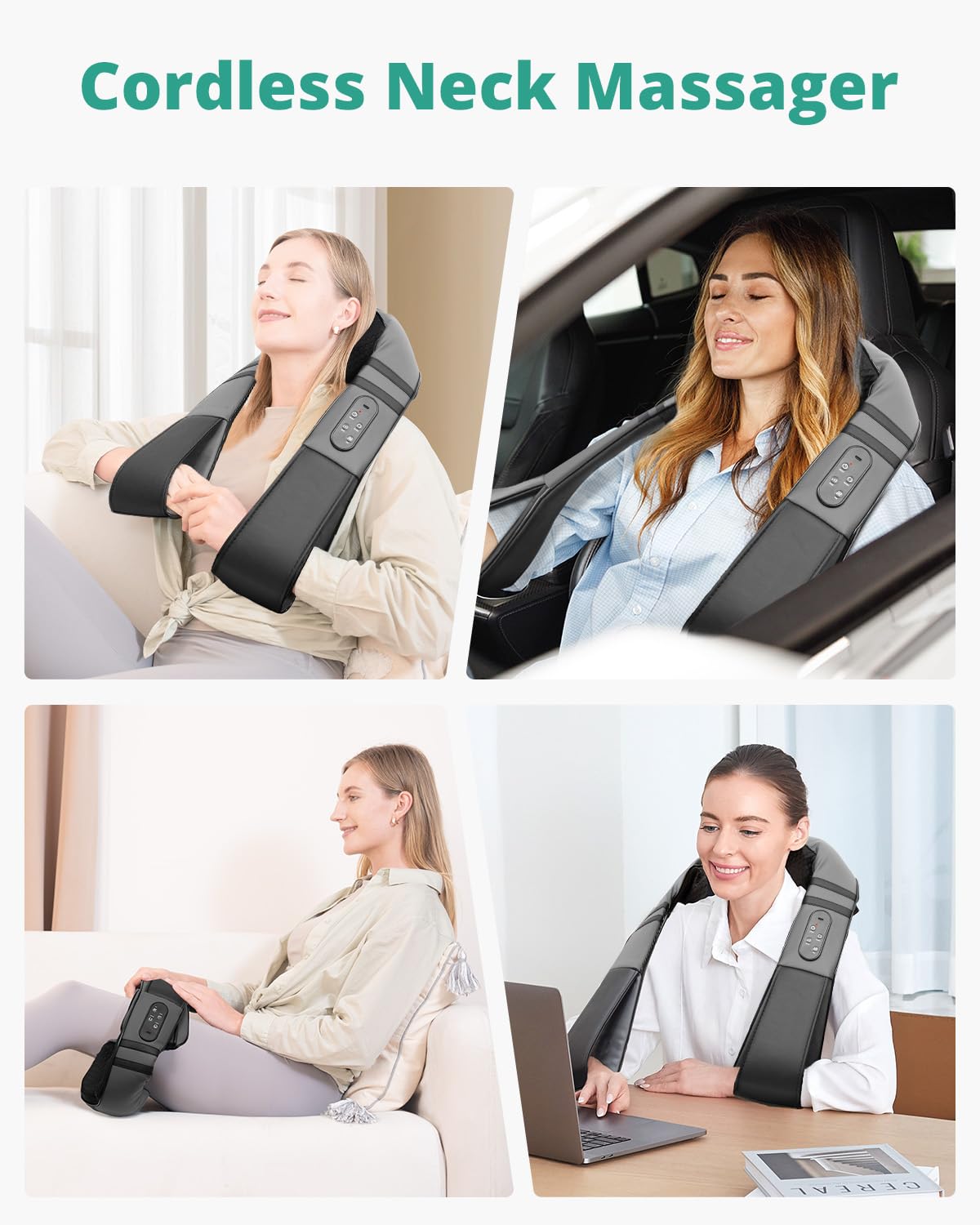 Medcursor neck massager with heat, leather cover close-up for premium feel.