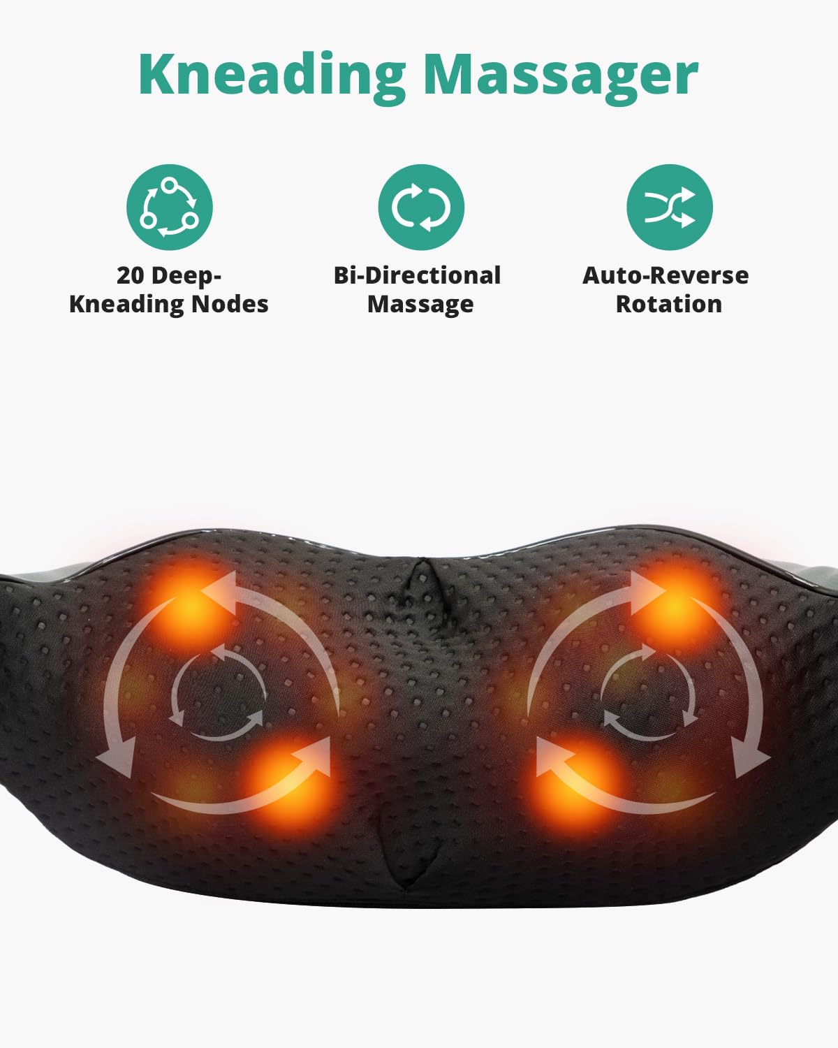 Medcursor neck massager with heat, rear view displaying kneading nodes coverage.