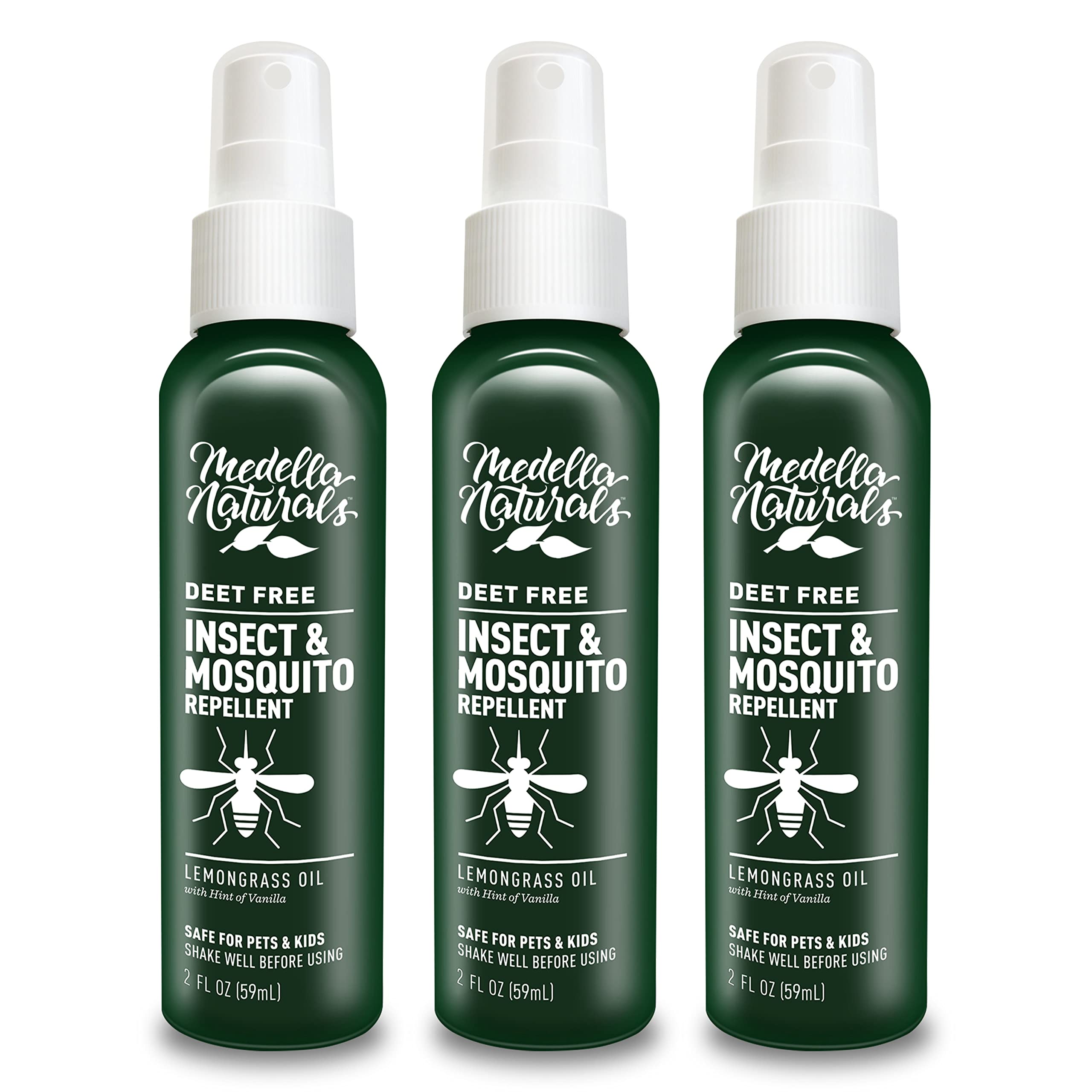 Medella Naturals deet-free lemongrass insect repellent bottle for outdoor protection.