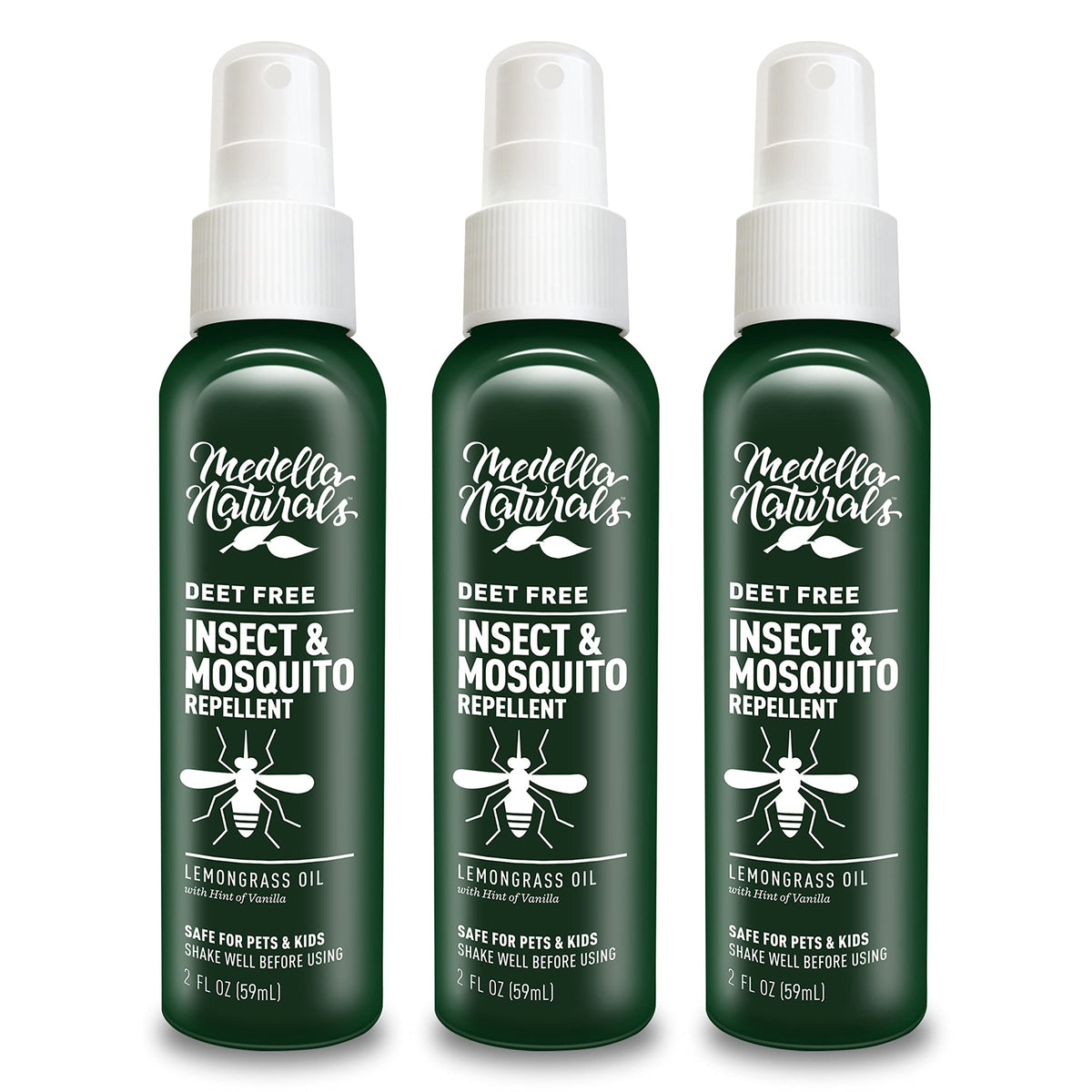Medella Naturals deet-free lemongrass insect repellent bottle for outdoor protection.