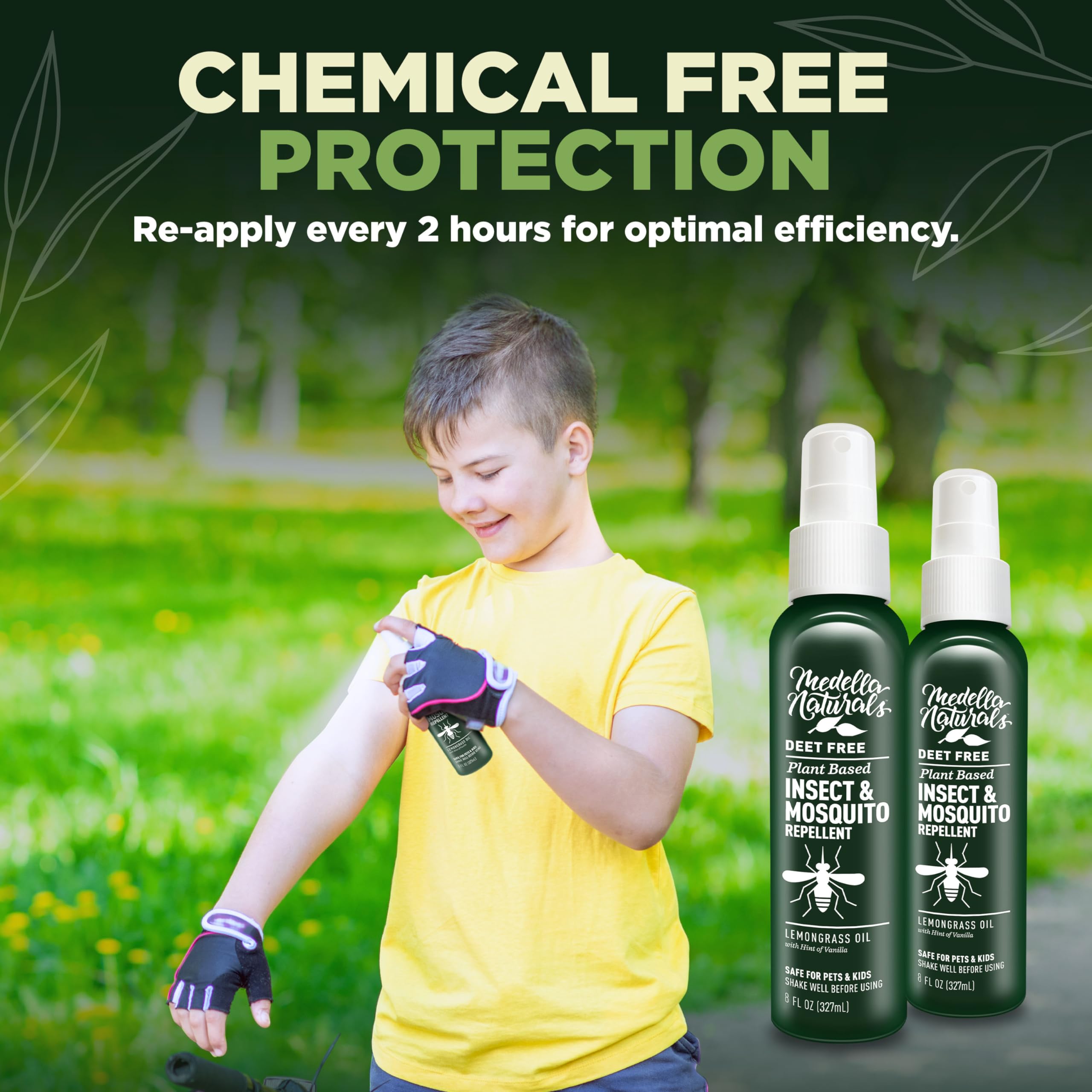 Medella Naturals lemongrass spray in use during outdoor application.