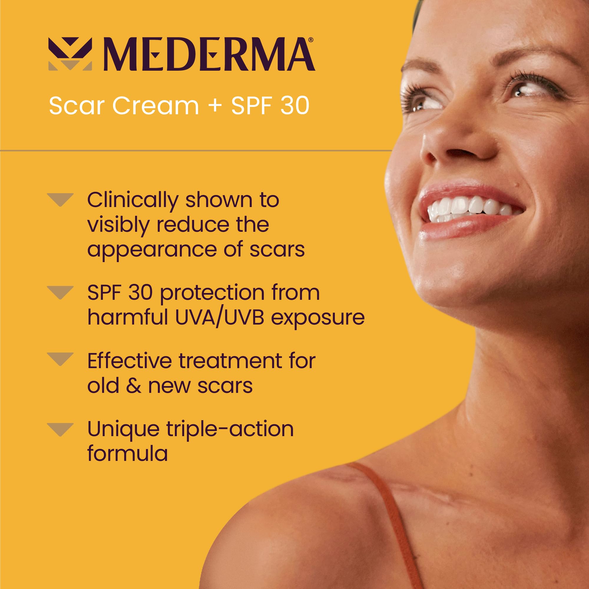 Open tube of Mederma Scar Cream Plus SPF 30 ready for daily use