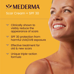 Open tube of Mederma Scar Cream Plus SPF 30 ready for daily use