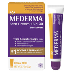 Mederma Scar Cream Plus SPF 30 tube shown for scar care on skin