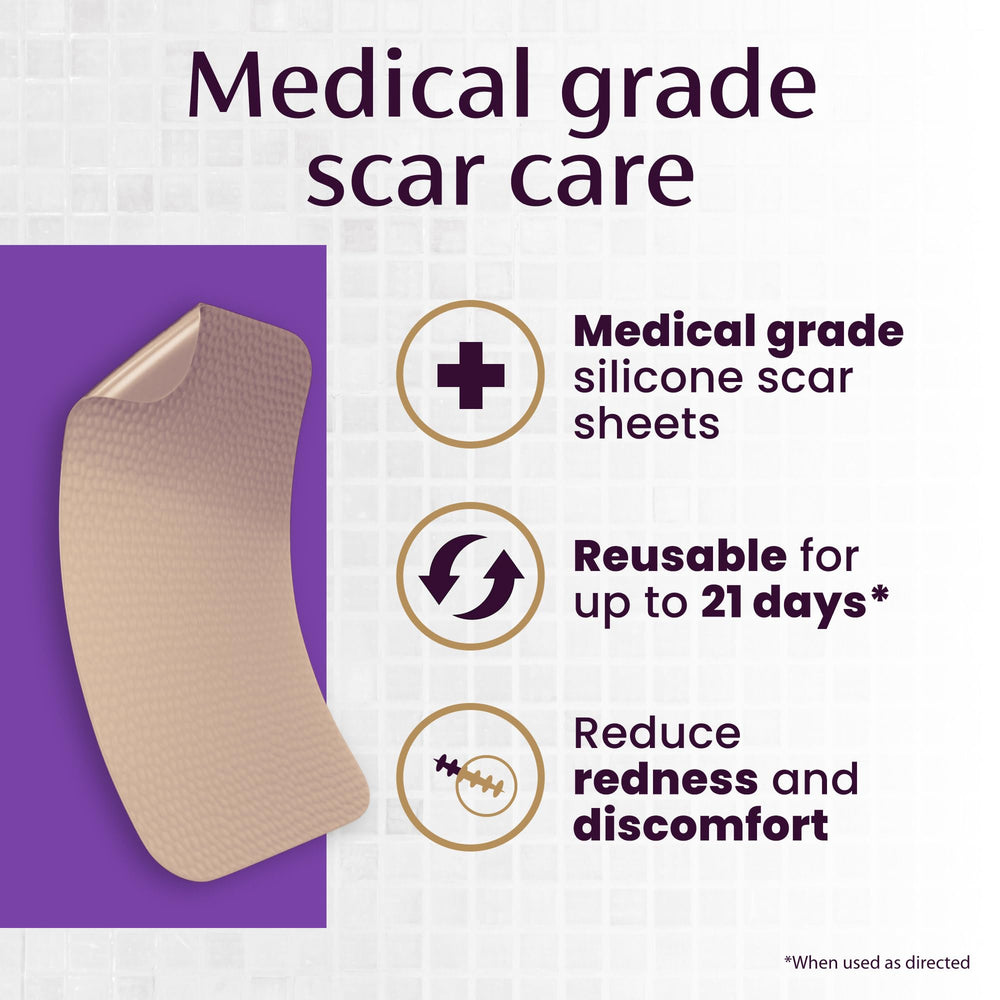 Mederma silicone scar sheet on arm demonstrating discreet daily wear and flexibility