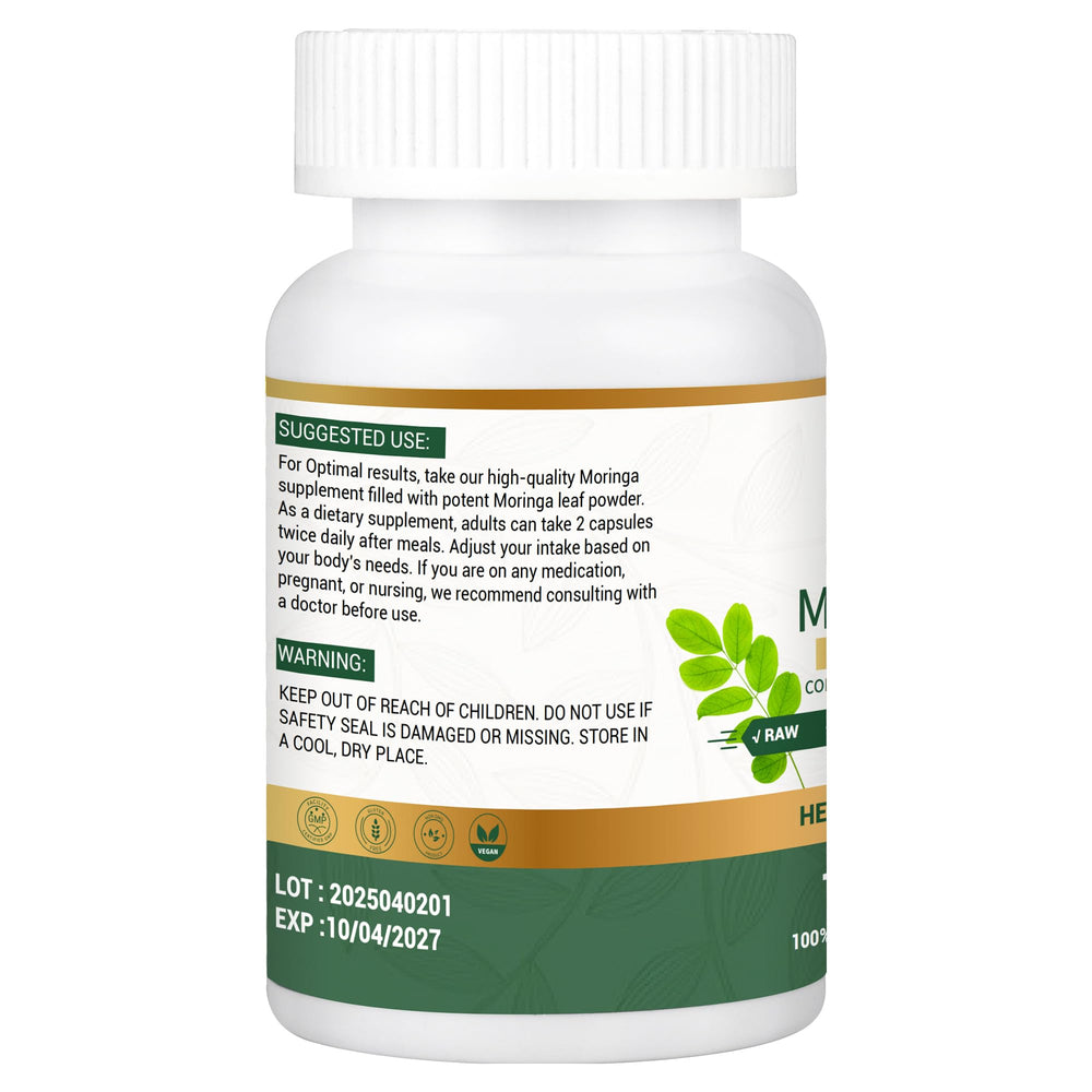 MEDI BOTIC Moringa bottle with glass illustrating convenient daily routine for energy.