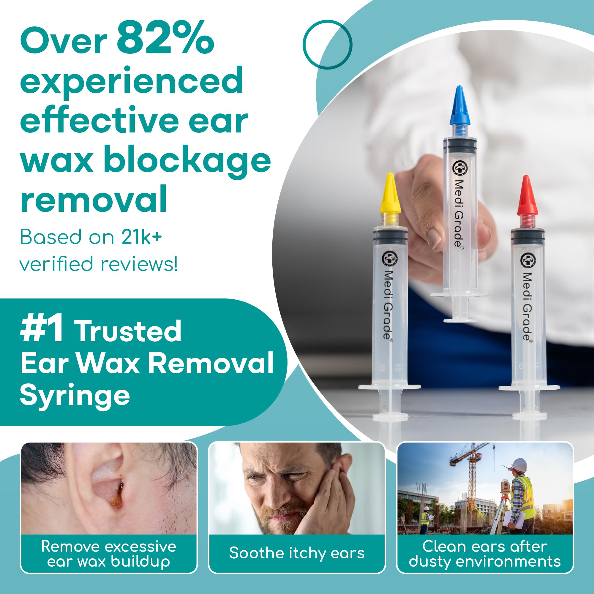 Medi Grade ear wax removal water flow demonstrates natural cleaning power.
