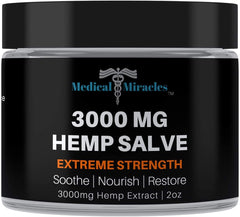 Medical Miracles Hemp 3000mg salve bottle highlighting premium formula for targeted joint comfort