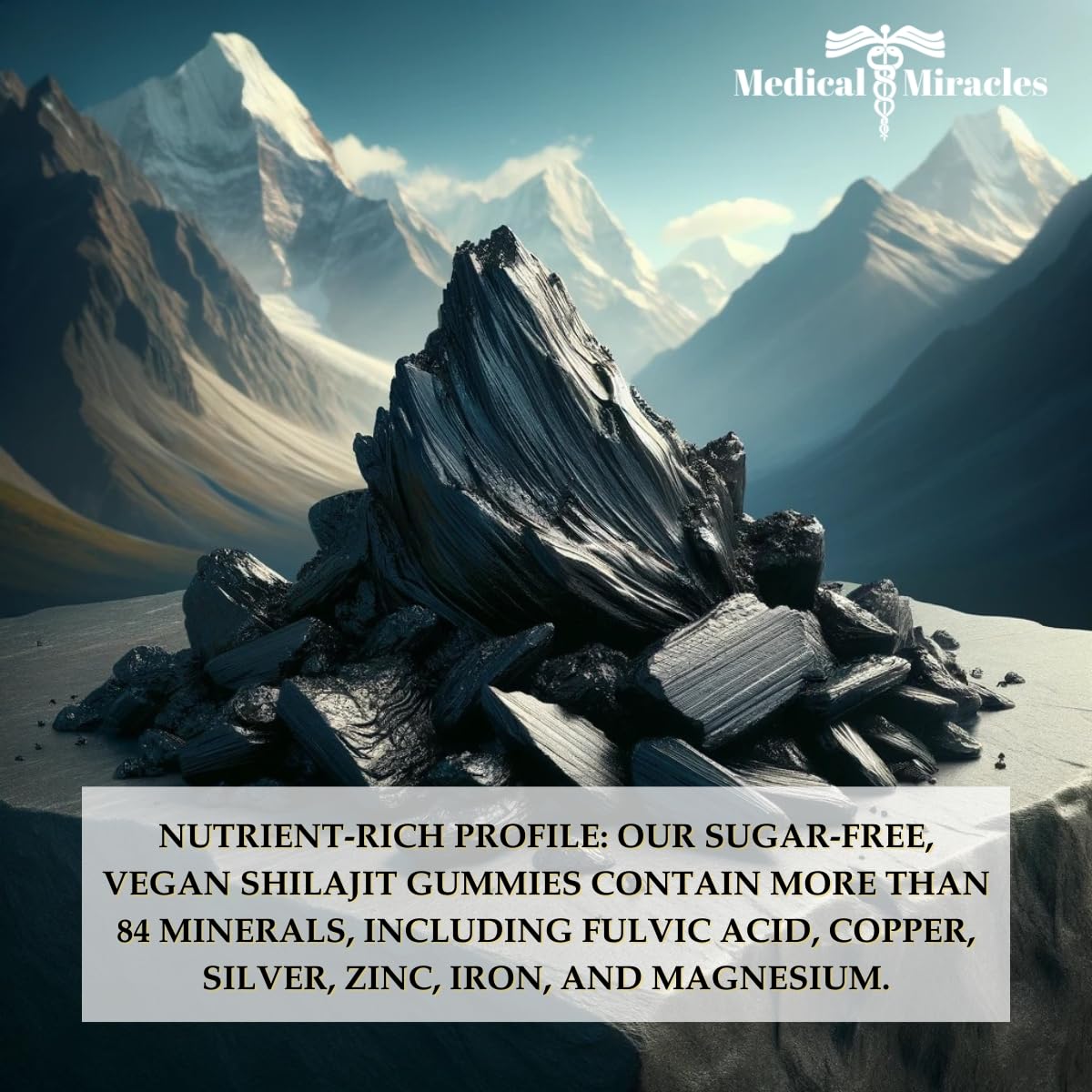 60-count Medical Miracles Shilajit Gummies package displayed for convenient long-term use.