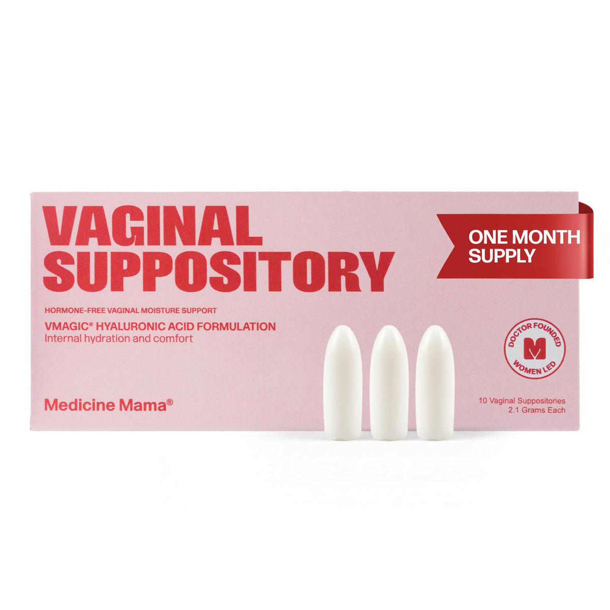 Medicine Mama's VMAGIC vaginal suppository box for at-home moisture and comfort.