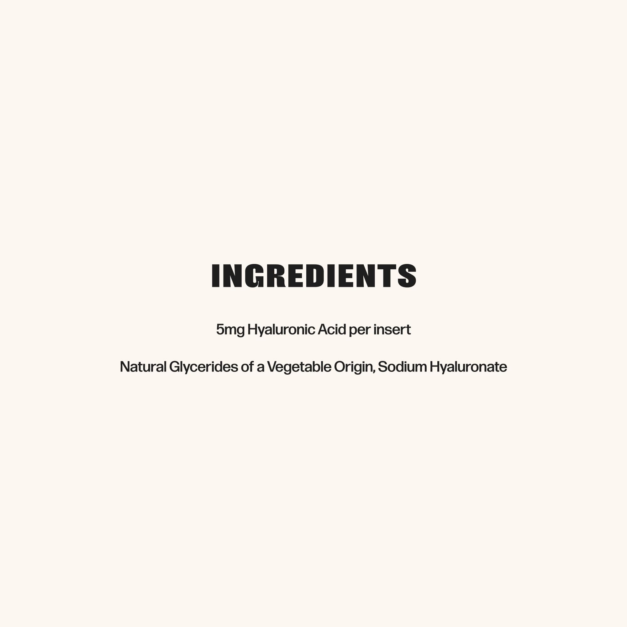 VMAGIC ingredients note highlights hyaluronic acid for hydration and glycerides for comfort.