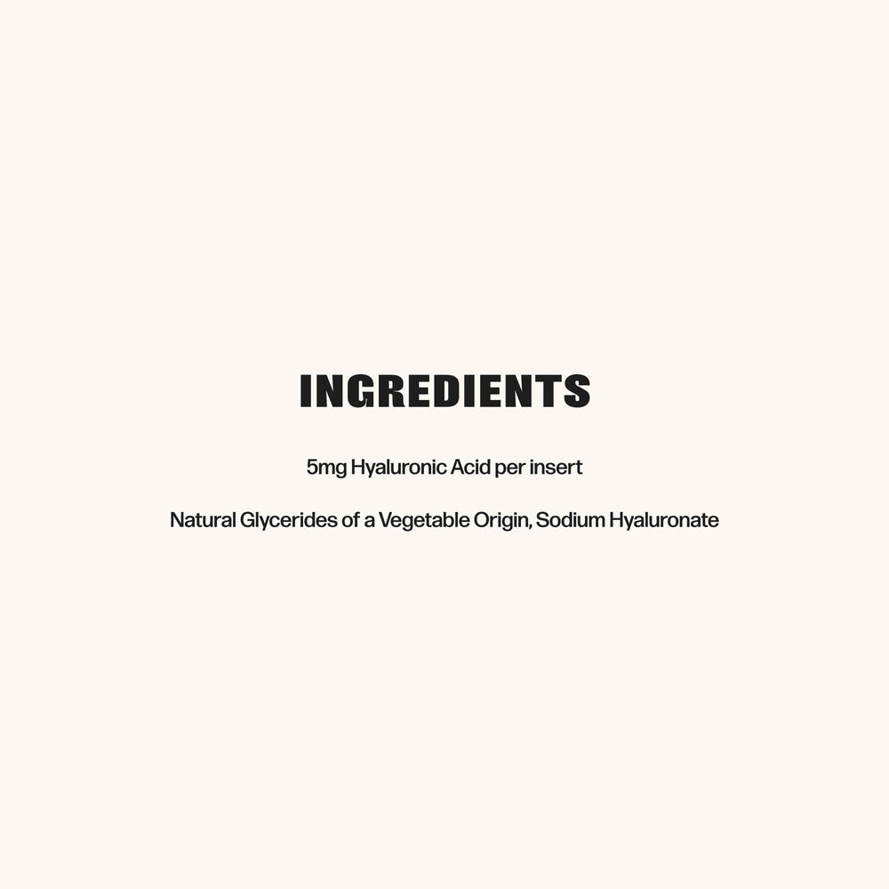 VMAGIC ingredients note highlights hyaluronic acid for hydration and glycerides for comfort.