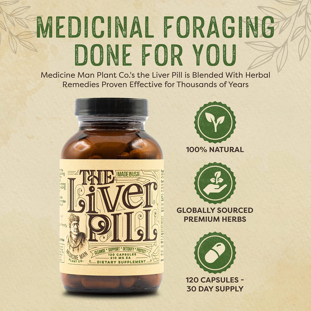 Close up of Liver Pill capsules showing milk thistle and rosemary ingredients for plant based liver health.