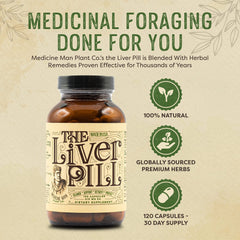 Close up of Liver Pill capsules showing milk thistle and rosemary ingredients for plant based liver health.
