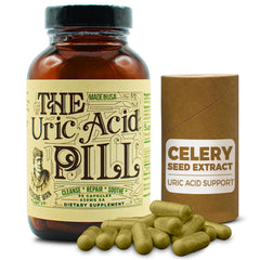 Medicine Man Uric Acid Pill bottle front highlights herbal formula for daily support.