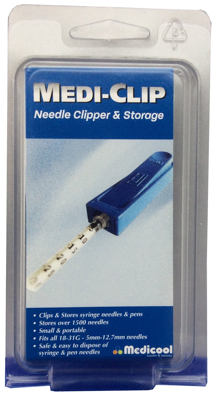 Medicool MediClip sharps container demonstrates high capacity storage for needles.