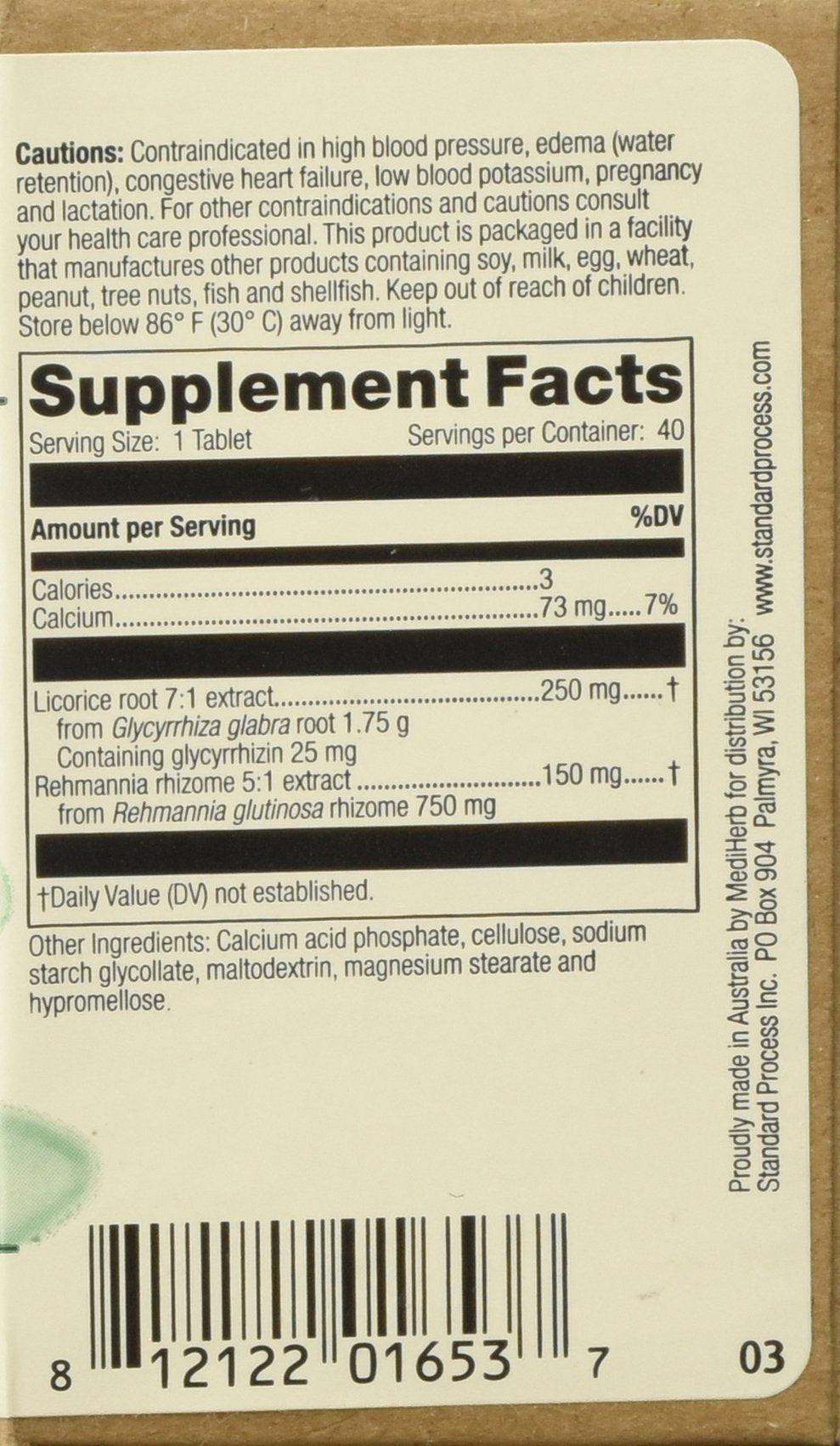 Mediherb Adrenal Complex label close-up highlighting adrenal support.