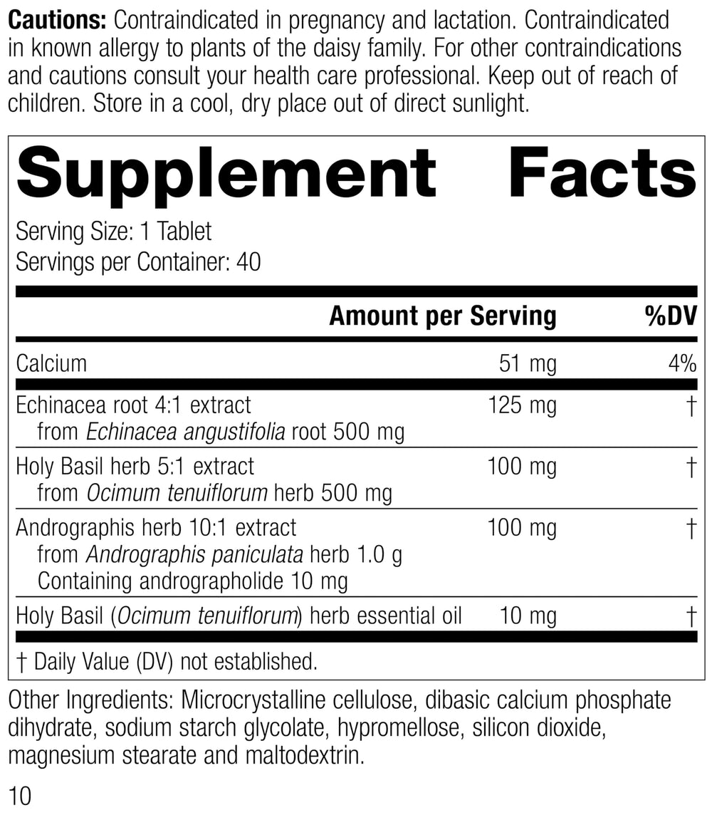 Mediherb Andrographis Complex 40 Tabs bottle label shows herbal blend for immune support.