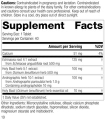 Mediherb Andrographis Complex 40 Tabs bottle label shows herbal blend for immune support.