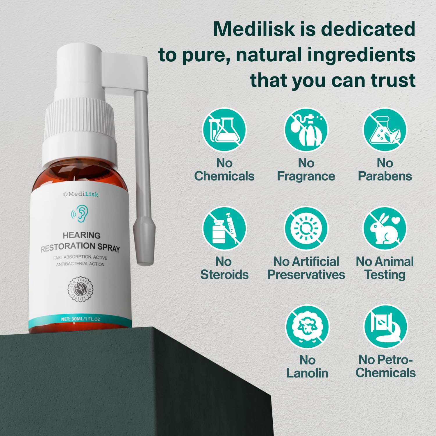 MediLisk on-the-go-ear-care shows portable spray for travel use