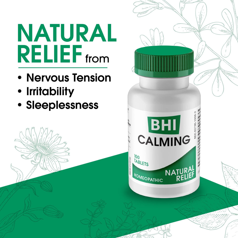 MediNatura BHI calming packaging label highlighting natural wellness option