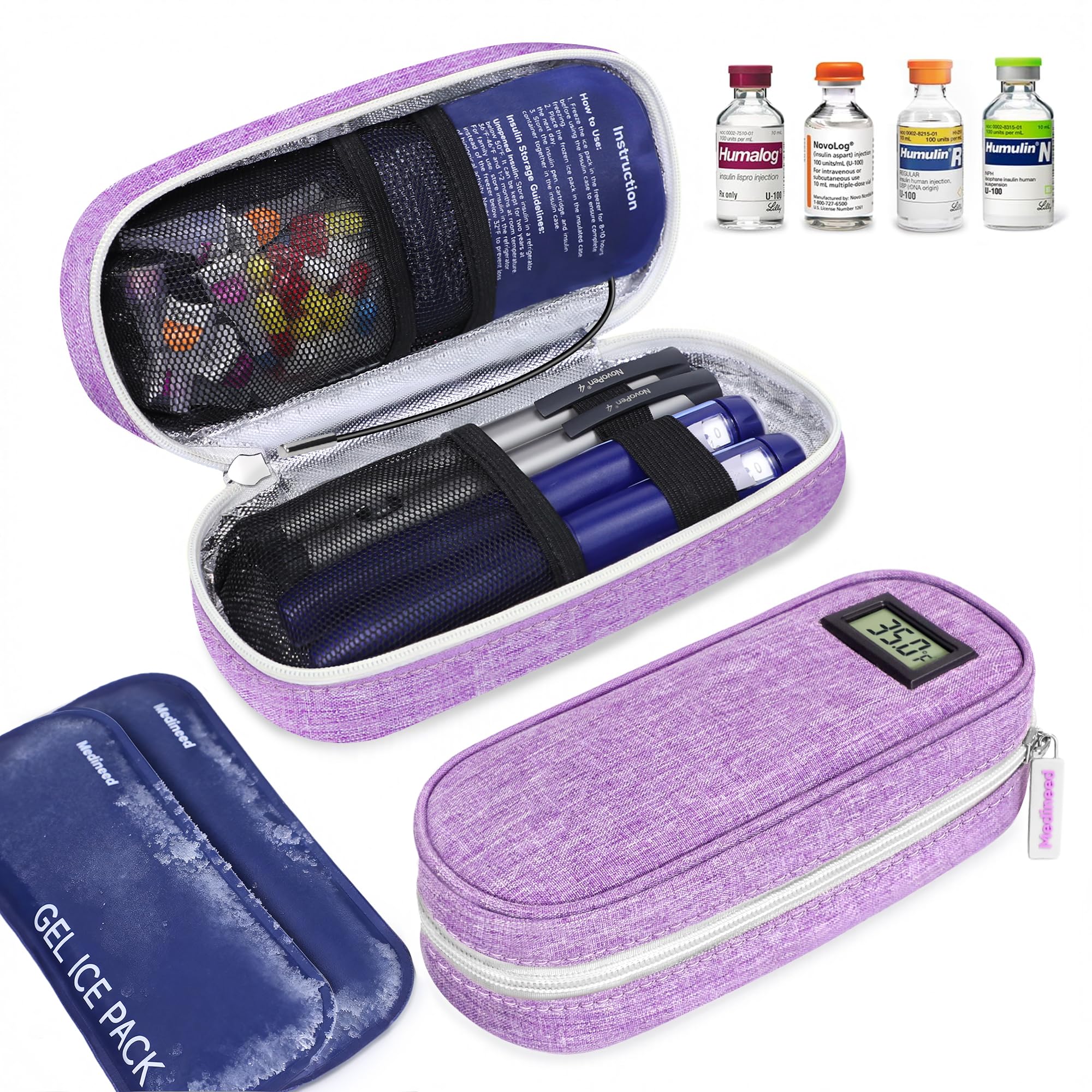 medineed estuche para insulina con pantalla de temperatura, lectura fácil sin abrir.