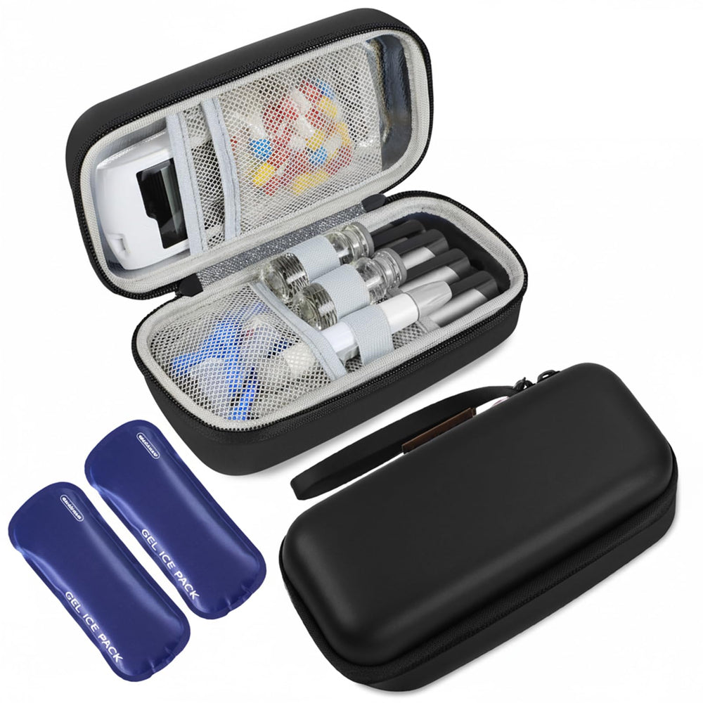 Medineed insulin cooler case front view, compact travel companion for diabetes supplies