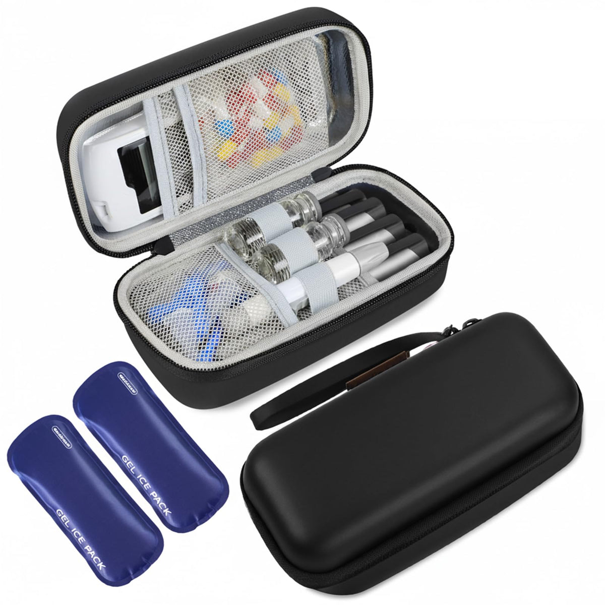 Medineed insulin cooler case front view, compact travel companion for diabetes supplies