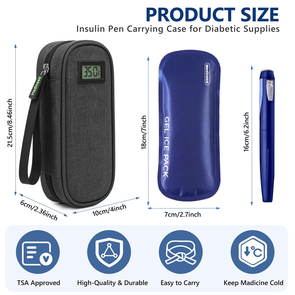 Medineed insulin cooler case elastic straps secure pens during transit