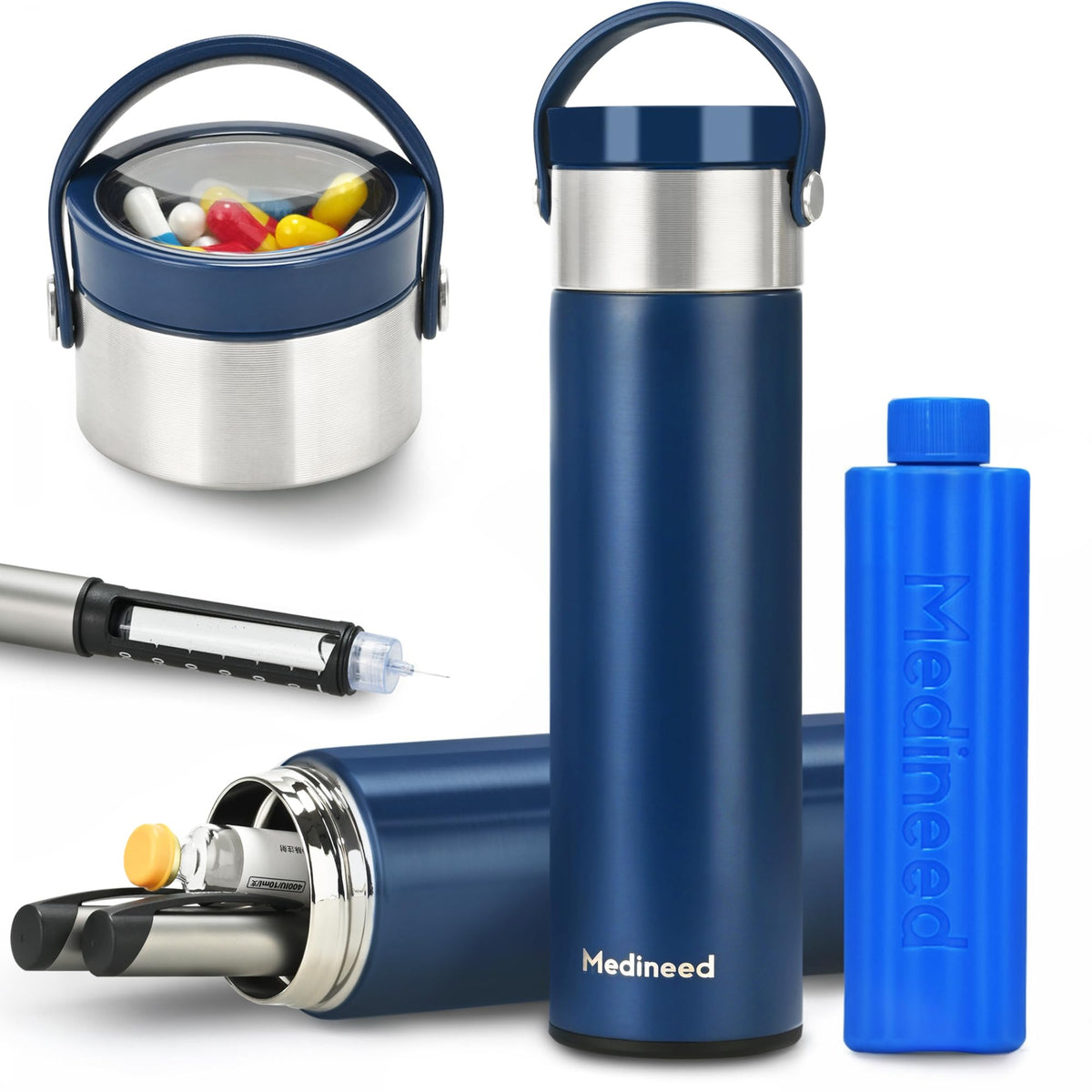 Medineed insulin cooler travel case blue keeps meds cool on trips