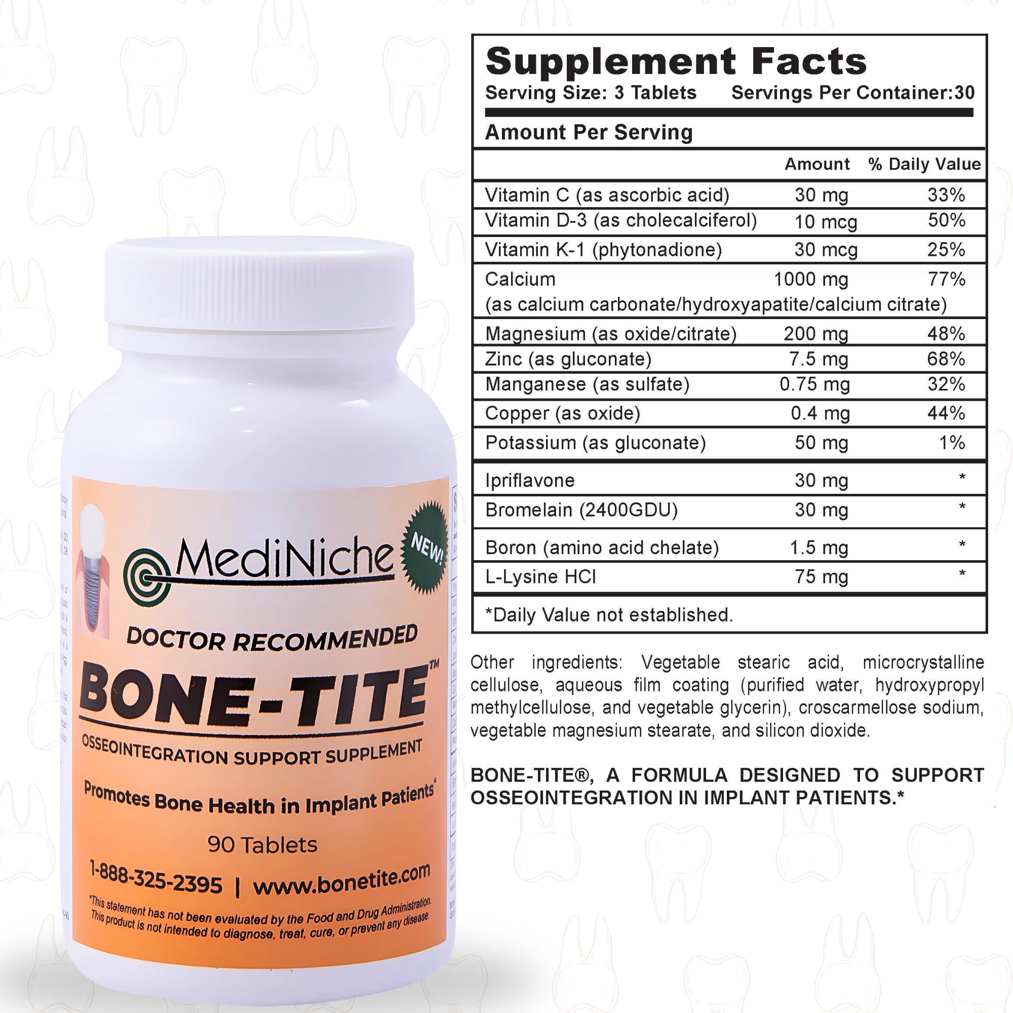 Close-up of MediNiche Bone-Tite capsule details for daily use