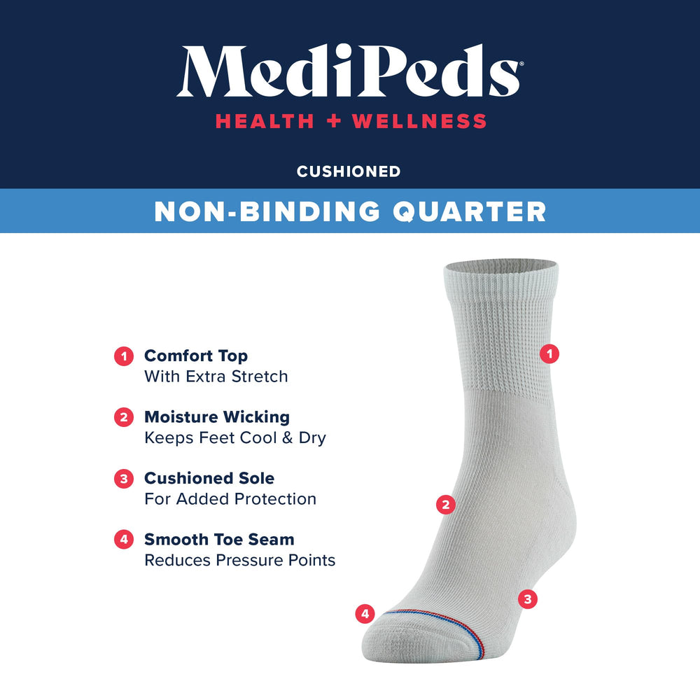 MediPeds adult quarter socks with cushioned sole for added foot comfort.