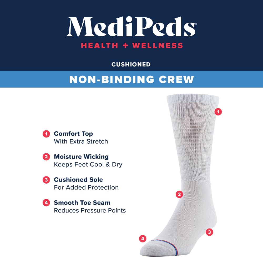 Calcetines MediPeds disponibles en tallas 7-12 y 10-13 para un ajuste cómodo.