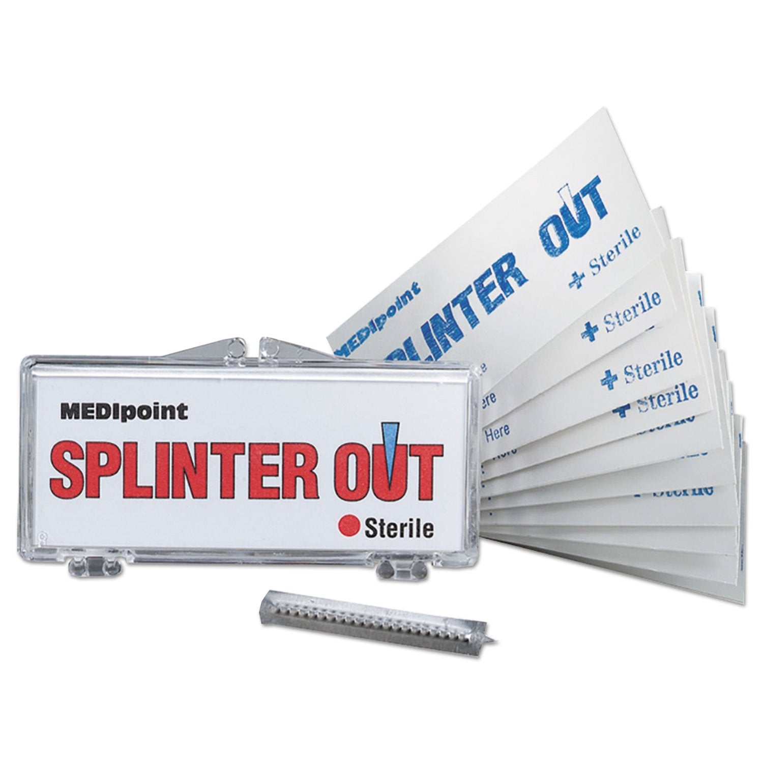 MediPoint Splinter Out refill tools with tri-bevel tips for quick splinter removal.