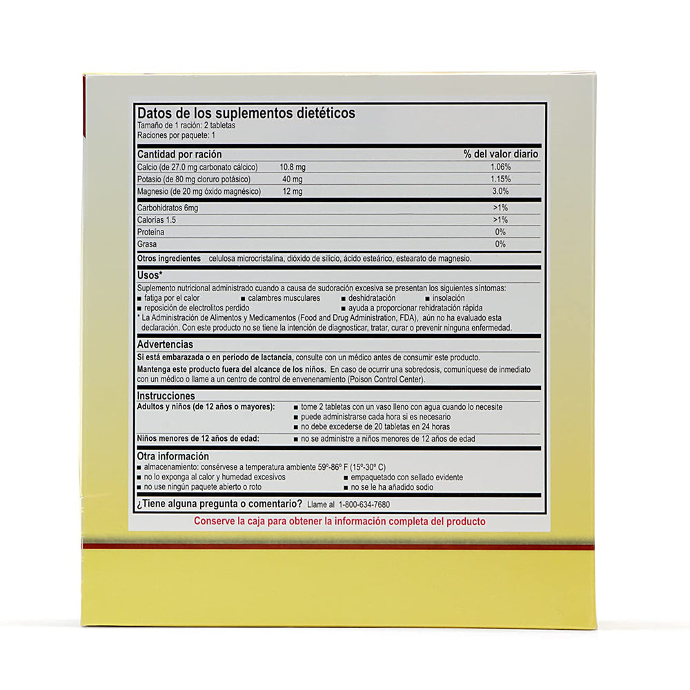 Close-up of calcium, potassium, and magnesium amounts per tablet.