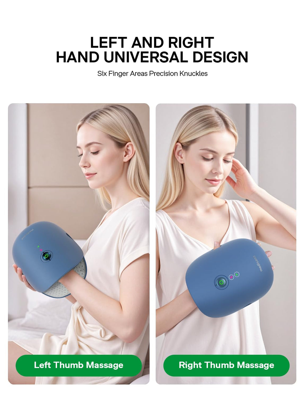 Medisana hand massager airbag closeup highlighting 360° kneading zones