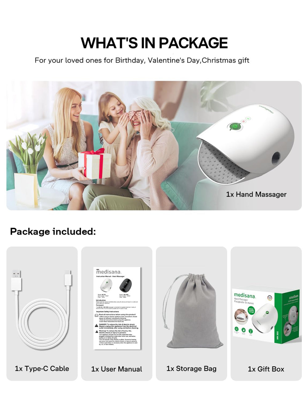 Medisana Hand Massager gift-ready packaging ideal for a health-conscious gift