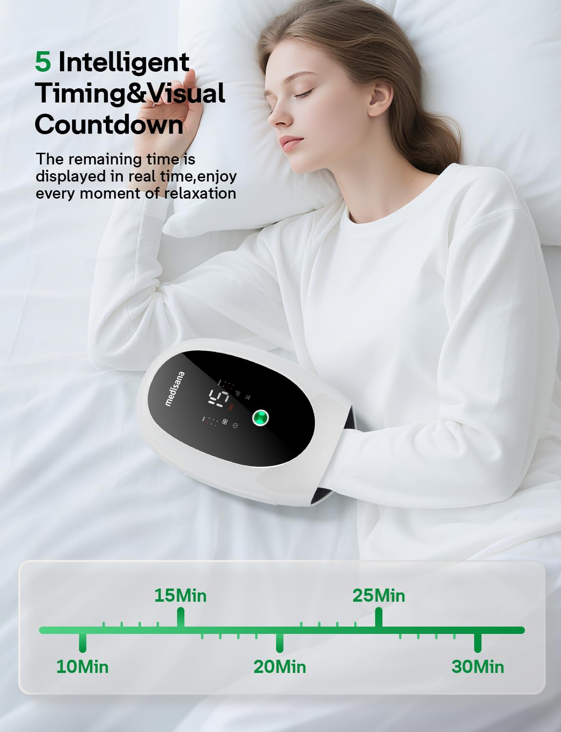 Medisana massager enabling heat function at two safe temperatures