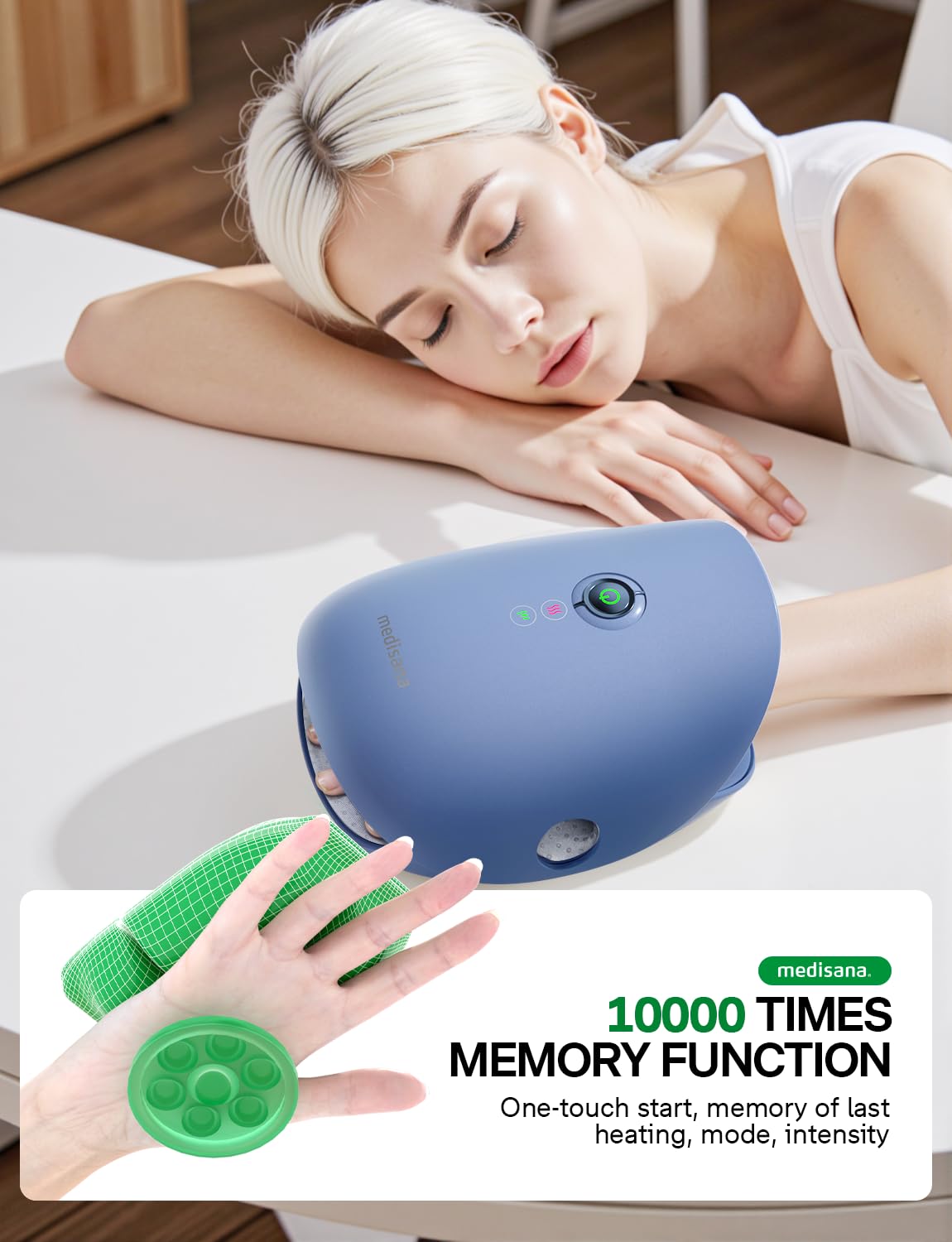 Medisana hand massager heating function in action soothing tense muscles