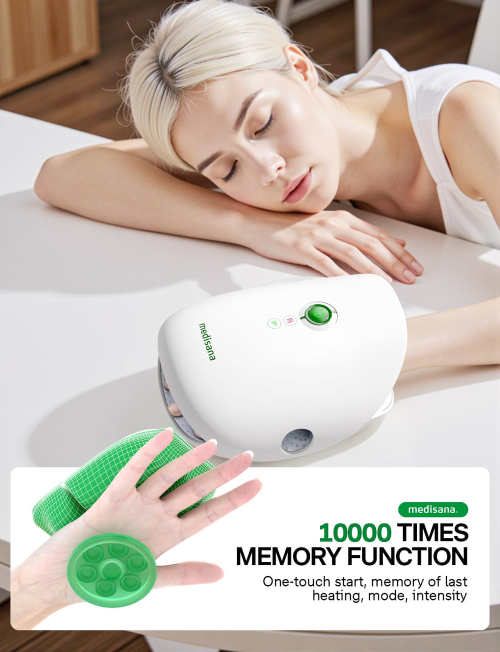 Medisana Hand Massager knuckle stretch focuses on finger flexibility and targeted massage