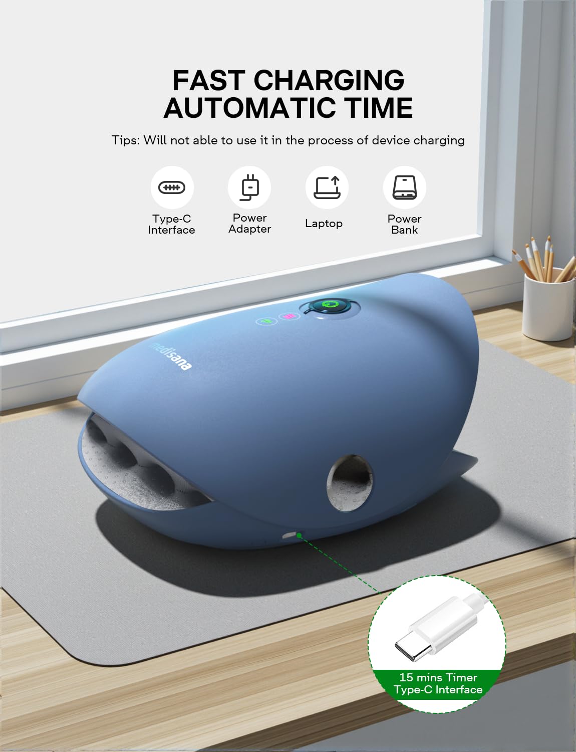 Medisana hand massager left and right chambers for balanced massage