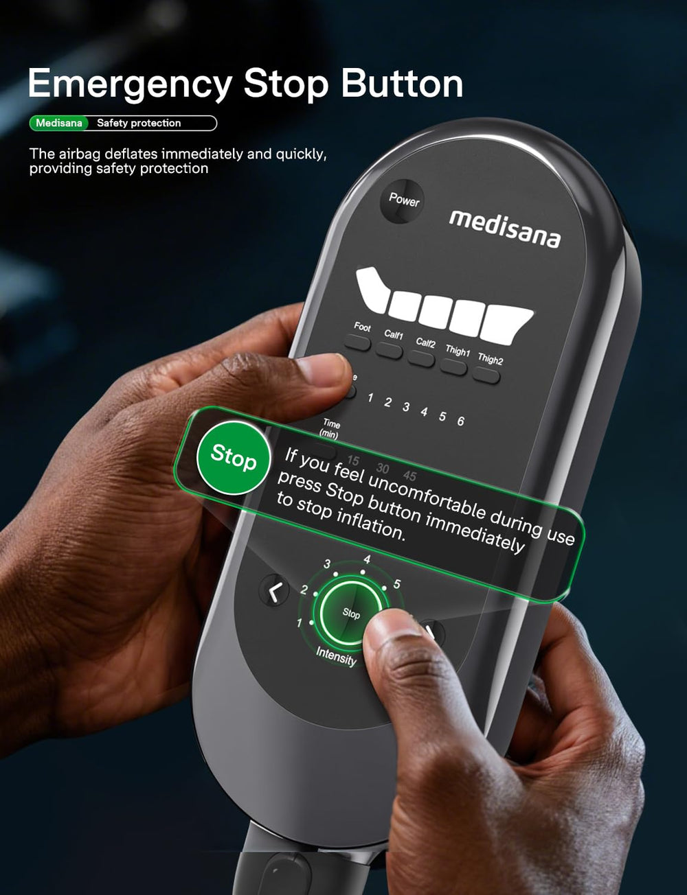 Medisana leg massager calf and thigh focus delivers 360° compression.