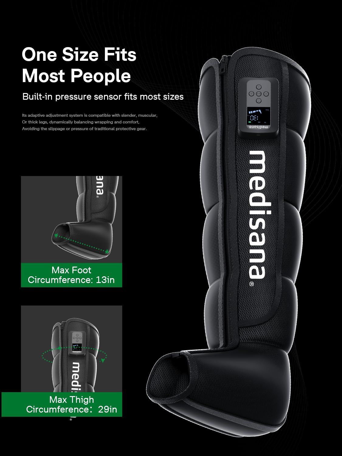 Medisana Leg Compression Massager adjustable intensity highlights versatile comfort