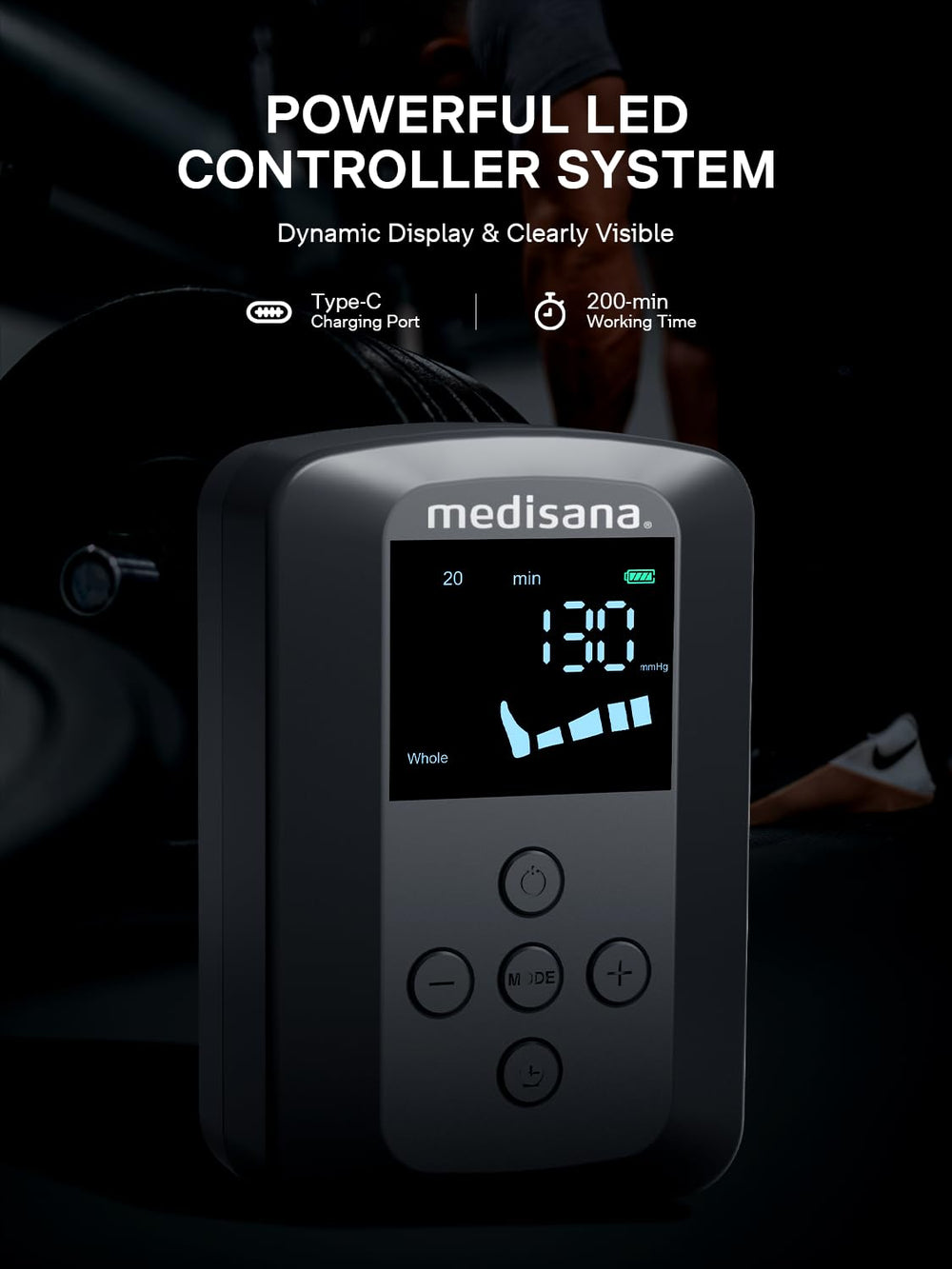 Medisana Leg Compression Massager upper calf zone delivers controlled pressure for comfort