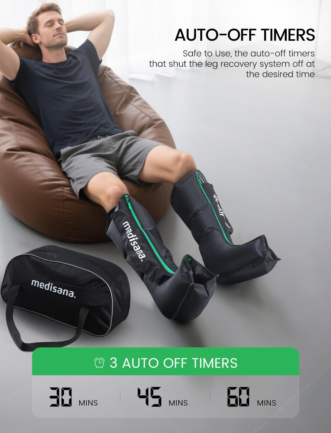 Medisana leg massager cuff adjustment fits calves and feet for a personalized fit