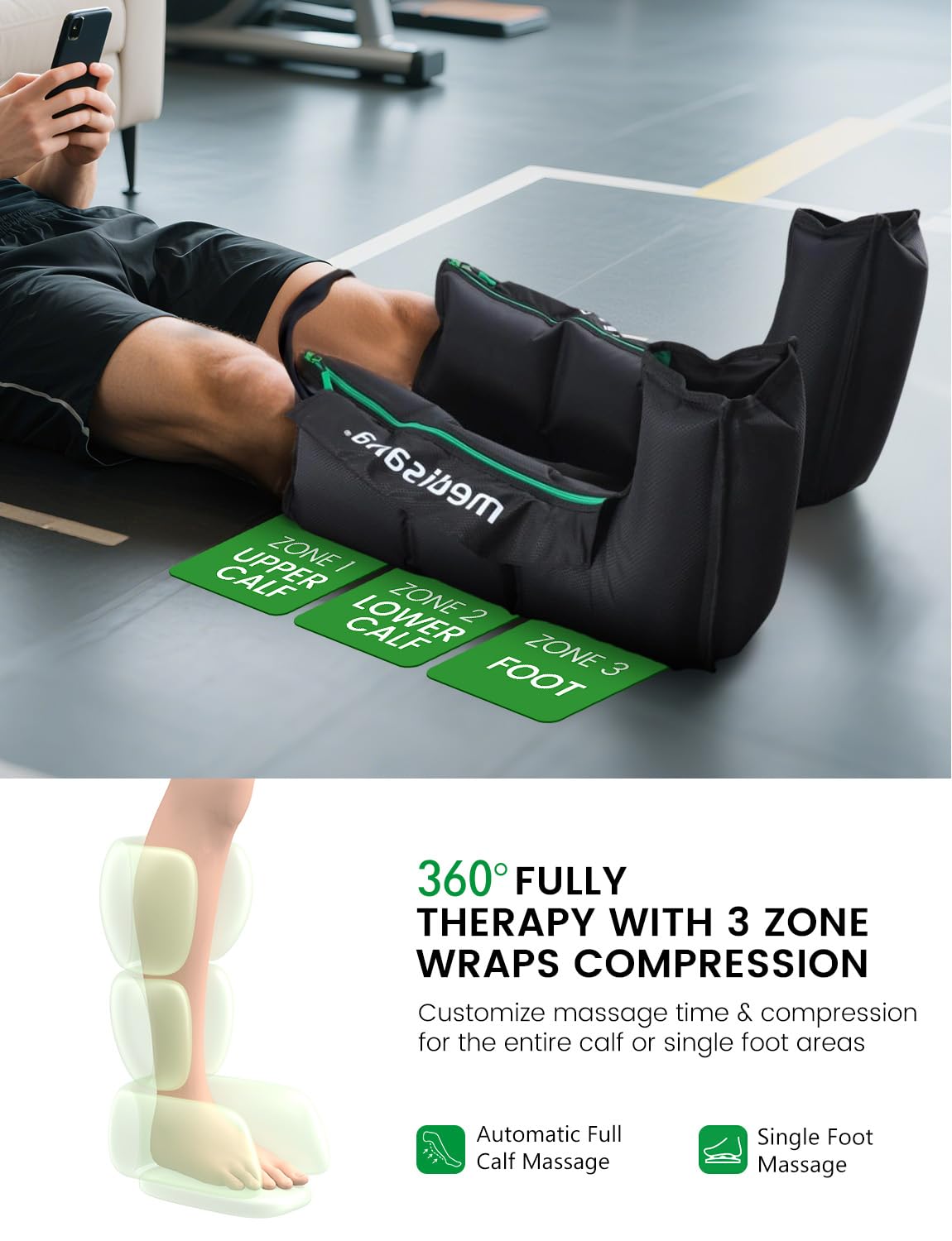 Medisana leg massager heat function provides soothing warmth during massage