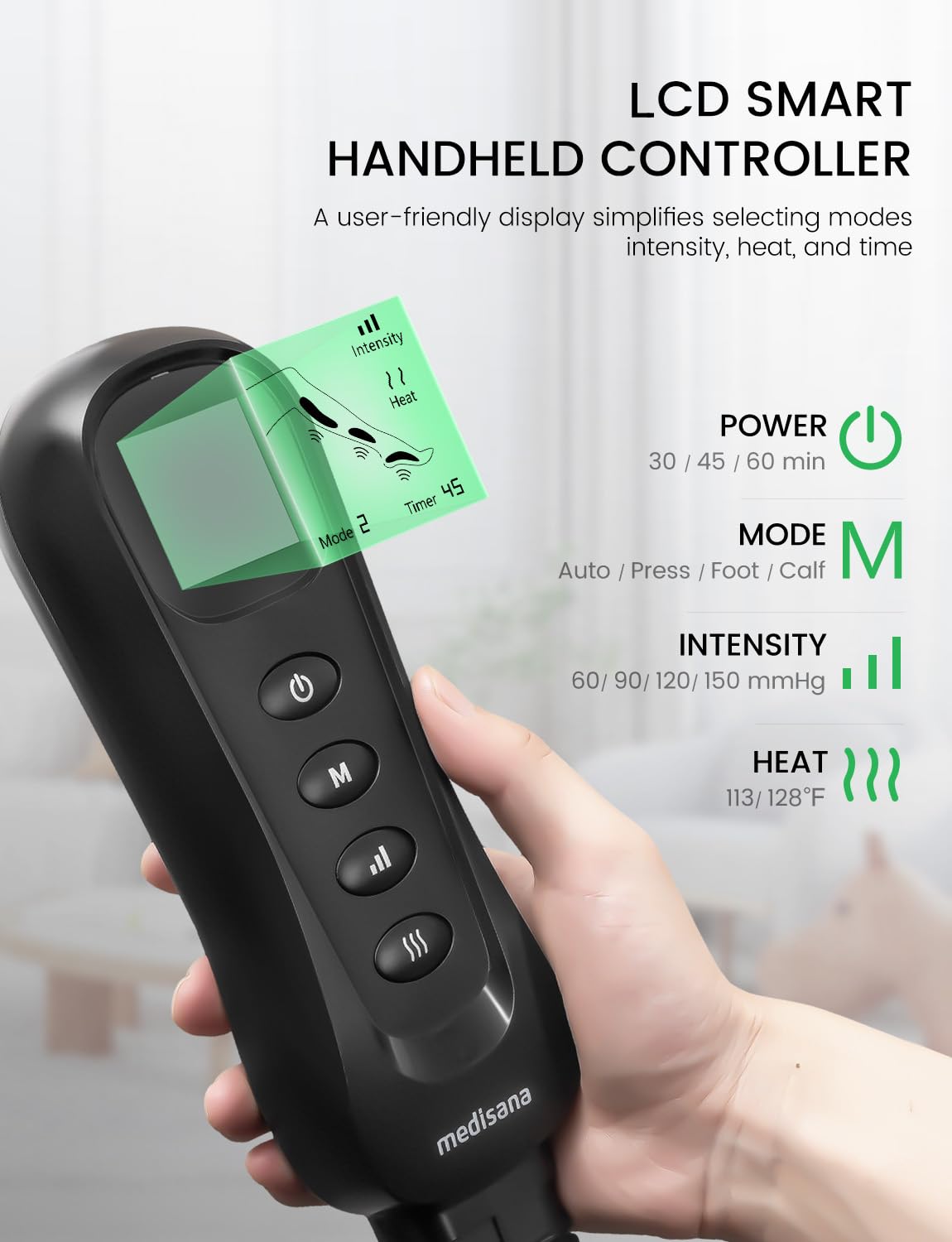 Medisana leg massager smart sensors adjust to leg size for safe use
