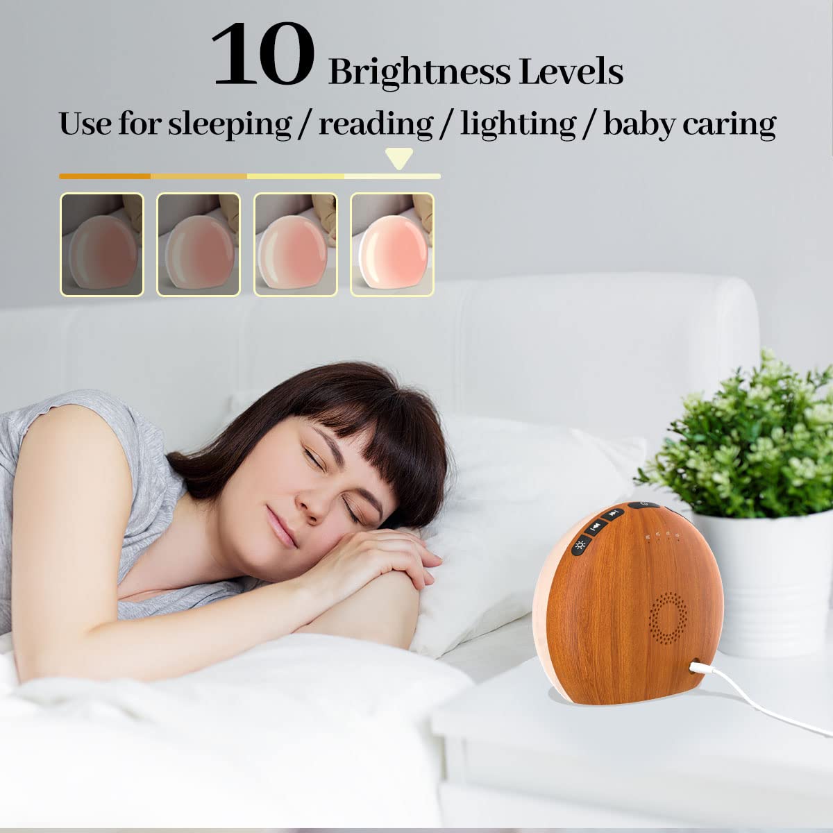 Meditation white noise unit with volume controls suitable for babies and adults.